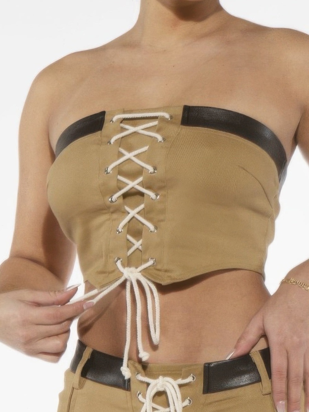 Off Shoulder Lace Up Twill Denim Tibe Corset Top